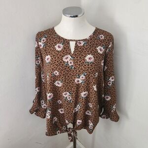 Poppi Animal‎ Print Floral Blouse Women's Size Large